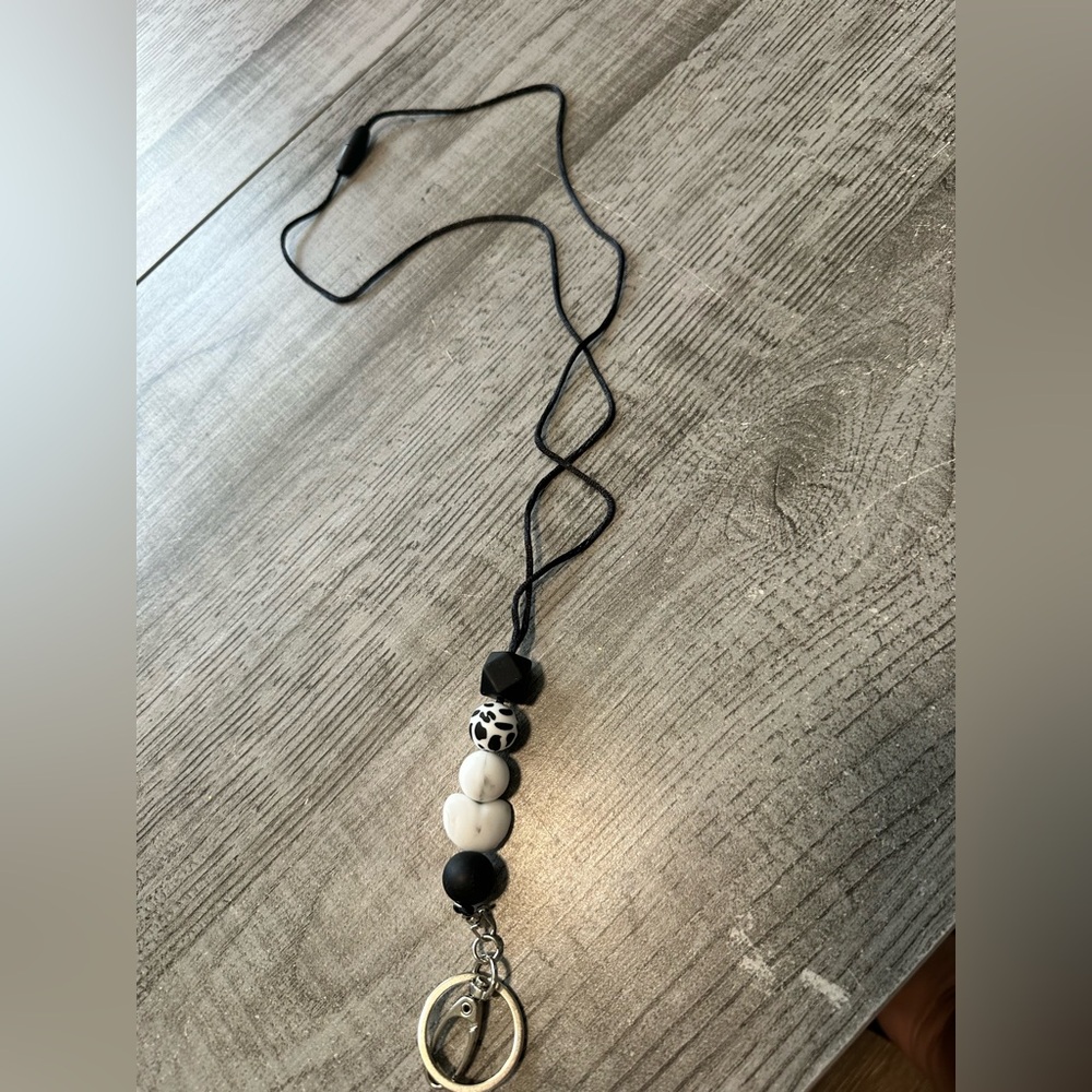 Black and White Heart Lanyard NEW